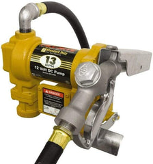 Tuthill - 13 GPM, 3/4" Hose Diam, DC Tank Pump with Manual Nozzle - 1" Inlet, 3/4" Outlet, 12 Volts, 10' Hose Length, 1/4 hp - Caliber Tooling