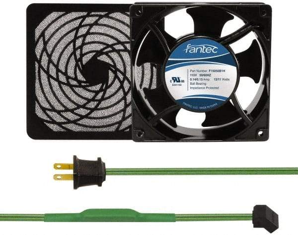 Made in USA - 115 Volts, AC, 80 CFM, Square Tube Axial Fan Kit - 0.18 Amp Rating, 120mm High x 120mm Wide x 38.5mm Deep, Includes Fan, Fan Filter, Thermostatically Controlled Fan Cord - Caliber Tooling