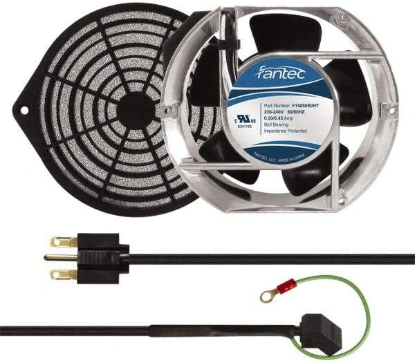 Made in USA - 230 Volts, AC, 240 CFM, Oval Tube Axial Fan Kit - 0.12/0.16 Amp Rating, 151mm High x 172mm Wide x 51mm Deep, Includes Fan, Fan Filter, Fan Cord - Caliber Tooling