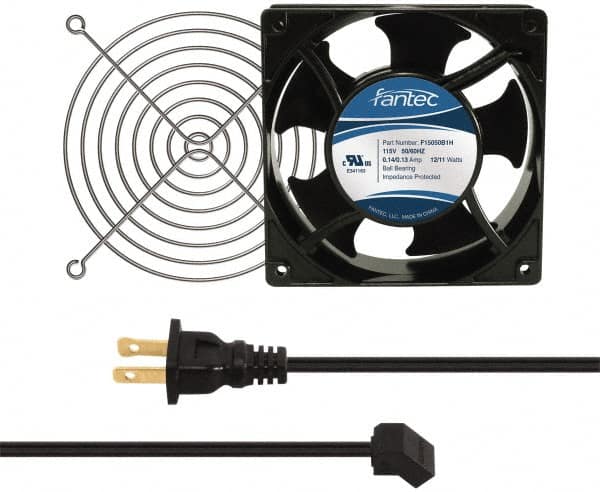 Made in USA - 115 Volts, AC, 80 CFM, Square Tube Axial Fan Kit - 0.18 Amp Rating, 120mm High x 120mm Wide x 38.5mm Deep, Includes Fan, Fan Guard, Fan Cord - Caliber Tooling