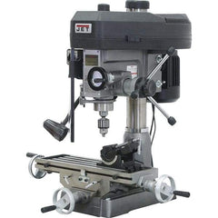 Jet - 1 Phase, 15-7/8" Swing, Step Pulley Mill Drill Combination - 9-1/2" Table Length x 32-1/4" Table Width, 14" Longitudinal Travel, 6" Cross Travel, 12 Spindle Speeds, 2 hp, 115/230 Volts - Caliber Tooling