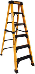 DeWALT - 5 Steps, 6' High, Fiberglass Step Ladder - 500 Lb Capacity, 24-1/16" Base Width - Caliber Tooling