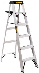 DeWALT - 5 Steps, 6' High, Type IA Rating, Aluminum Step Ladder - 300 Lb Capacity, 21-5/8" Base Width - Caliber Tooling