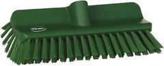 Vikan - 1-1/2" Bristle Length, Polyester Cleaning & Finishing Brush - 9-5/8" Long x 5" Wide Head, 10" OAL, European Threaded Handle, Green, Polypropylene Block - Caliber Tooling