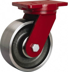 Hamilton - 8" Diam x 3" Wide x 10-1/2" OAH Top Plate Mount Swivel Caster - Forged Steel, 4,000 Lb Capacity, Sealed Precision Ball Bearing, 6-1/8 x 7-1/2" Plate - Caliber Tooling