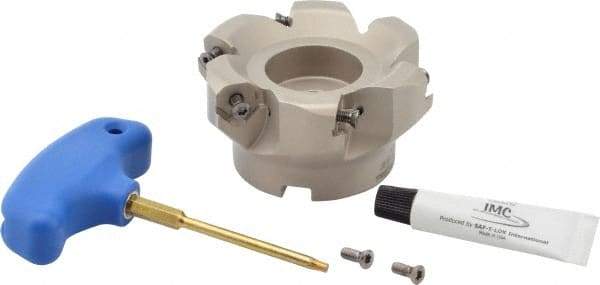 Iscar - 3.37" Cut Diam, 1" Arbor Hole, 0.18" Max Depth of Cut, 50° Indexable Chamfer & Angle Face Mill - 6 Inserts, IQ845 SYHU 07.. Insert, Right Hand Cut, Through Coolant, Series DoveIQMill - Caliber Tooling