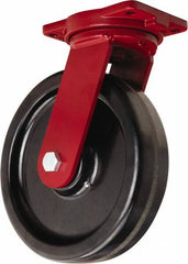 Hamilton - 12" Diam x 3" Wide x 14-1/2" OAH Top Plate Mount Swivel Caster - Phenolic, 3,500 Lb Capacity, Straight Roller Bearing, 6-1/8 x 7-1/2" Plate - Caliber Tooling