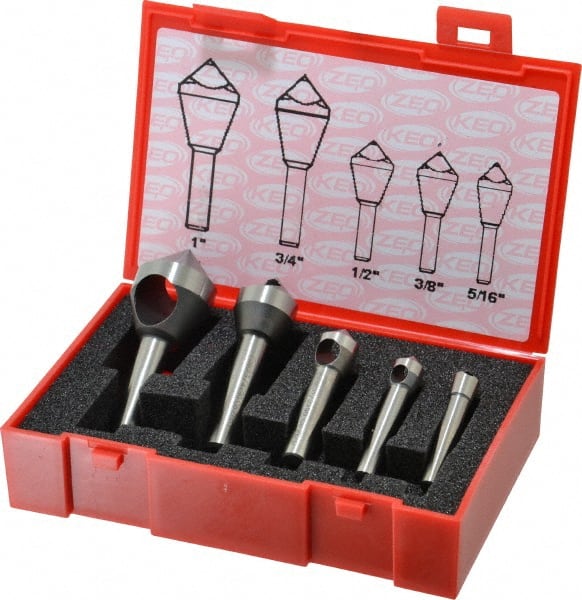 Keo - 5 Piece, 5/16 to 1" Head Diam, 90° Included Angle, Single End Countersink Set - Caliber Tooling