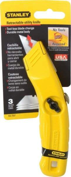 Stanley - Retractable Utility Knife - 2-1/2" Carbon Steel Blade, Yellow Cast Aluminum Handle, 3 Blades Included - Caliber Tooling