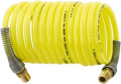 Parker - 3/16" ID, 1/4 Thread, 25' Long, Yellow Nylon Coiled & Self Storing Hose - 225 Max psi, Male Rigid x Male Swivel - Caliber Tooling