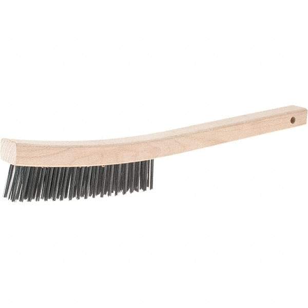 Weiler - 3 Rows x 19 Columns Steel Scratch Brush - 14" Brush Length, 14" OAL, 1-3/16 Trim Length, Wood Handle - Caliber Tooling