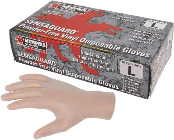 MCR Safety - Size M, 5 mil, Industrial Grade, Powder Free Vinyl Disposable Gloves - 9-1/2" Long, Clear, Smooth Rolled Cuffs, FDA Approved - Caliber Tooling