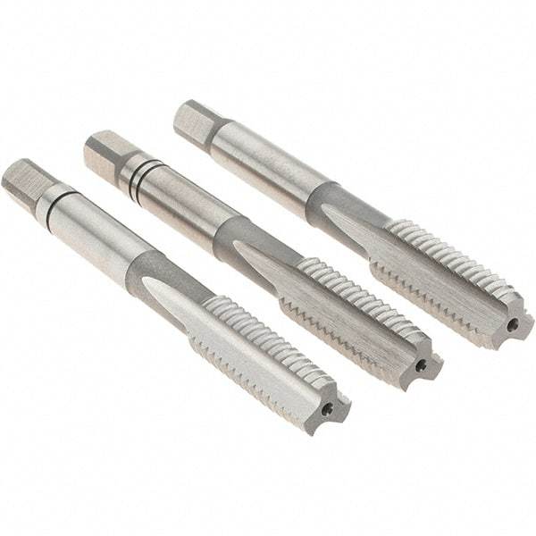 Iscar - M8x1.25 Metric Coarse, 3 Flute, Bottoming, Plug & Taper, Uncoated, Uncoated Finish, High Speed Steel Tap Set - Right Hand Cut, 63mm OAL, 0.787" Thread Length, 6H Class of Fit, Series TPH - Exact Industrial Supply