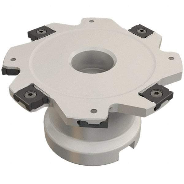 Iscar - Shell Mount B Connection, 0.236" Cutting Width, 26mm Depth of Cut, 100mm Cutter Diam, 27mm Hole Diam, 12 Tooth Indexable Slotting Cutter - FDN-LN08 Toolholder, LNET Insert, Right Hand Cutting Direction - Caliber Tooling