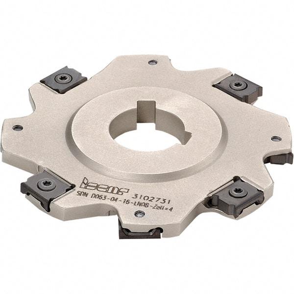 Iscar - Arbor Hole Connection, 5/32" Cutting Width, 0.7" Depth of Cut, 3" Cutter Diam, 1" Hole Diam, 10 Tooth Indexable Slotting Cutter - SDN-LN08 Toolholder, LNET Insert, Right Hand Cutting Direction - Caliber Tooling