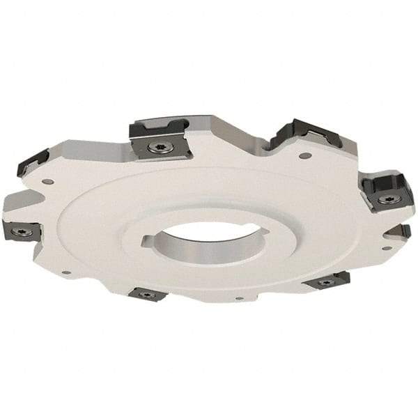 Iscar - Arbor Hole Connection, 0.197" Cutting Width, 22mm Depth of Cut, 80mm Cutter Diam, 22mm Hole Diam, 10 Tooth Indexable Slotting Cutter - SDN Toolholder, LNET Insert, Right Hand Cutting Direction - Caliber Tooling