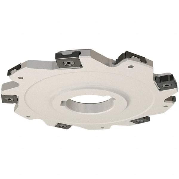 Iscar - Arbor Hole Connection, 0.197" Cutting Width, 14.8mm Depth of Cut, 63mm Cutter Diam, 22mm Hole Diam, 8 Tooth Indexable Slotting Cutter - SDN Toolholder, LNET Insert, Right Hand Cutting Direction - Caliber Tooling