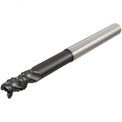 Iscar - 10mm Diam, Coarse Pitch, 12mm LOC, 3 Flute Solid Carbide 0.2mm Corner Radius Roughing End Mill - Uncoated, 100mm OAL, 10mm Shank Diam, Single End, Extended Reach, 45° Helix - Caliber Tooling