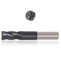 ‎1″ Dia. × 1″ Shank × 1-1/2″ DOC × 7″ OAL, Varianta Supral, 4 Flute, Variable Helix, Straight, External, Bullnose, Solid End Mill - Exact Industrial Supply