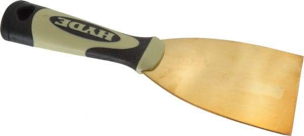 Hyde Tools - Stiff Brass Scraper - 3" Blade Width x 4" Blade Length, 4-1/2" Long Cushioned Grip Handle - Caliber Tooling