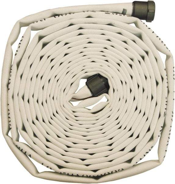 Dixon Valve & Coupling - 1-1/2" ID, 360 Working psi, White Polyester Fire Hose - Male x Female NST (NH) Ends, 100' Long, 1,080 Burst psi - Caliber Tooling