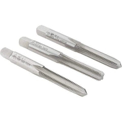 Made in USA - M7x1.00 Metric Coarse, 4 Flute, Bottoming, Plug & Taper, Bright Finish, High Speed Steel Tap Set - Right Hand Cut, 2-23/32" OAL, 1-1/8" Thread Length - Caliber Tooling