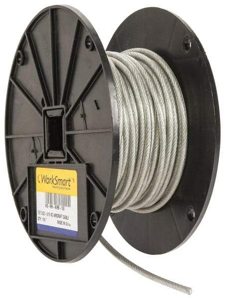 Value Collection - 3/16" x 3/32" Diam, Aircraft Cable - 920 Lb Breaking Strength, 7 x 7 Strand Core, Vinyl Coating - Caliber Tooling