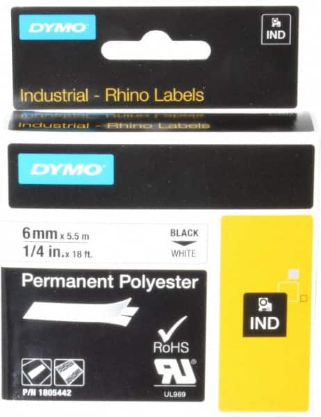 Dymo - 1/4" Wide x 216" Long, White Polyester Label Printer Cartridge - For RHINO 1000, 3000, 4200, 5000, 5200,6000, 6500 - Caliber Tooling