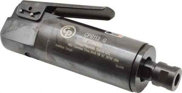 Chicago Pneumatic - 1/4" Collet, Straight Handle, Straight Air Die Grinder - 25,000 RPM, Front Exhaust, 31.79 CFM, 1 hp, 6.21 bar, 1/4" Inlet - Caliber Tooling