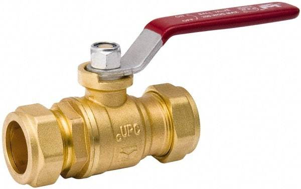 Value Collection - 1" Pipe, Full Port, Brass Standard Ball Valve - Inline - Two Way Flow, Comp Ends, Lever Handle, 200 WOG, 150 WSP - Caliber Tooling