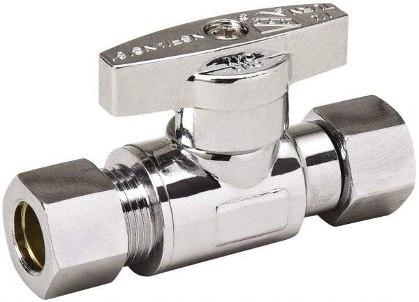 Value Collection - Female Compression 3/8 Inlet, 125 Max psi, Chrome Finish, Brass Water Supply Stop Valve - 3/8 Compression Outlet, Straight, Chrome Handle, For Use with Any Water Supply Shut Off Application - Caliber Tooling