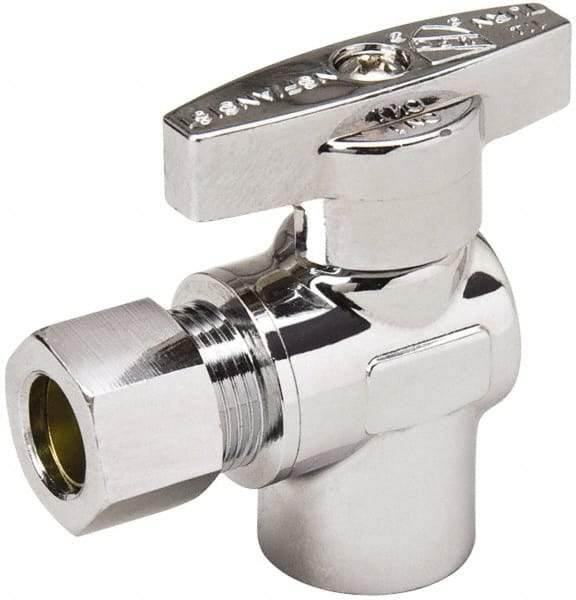 Value Collection - FIP 3/8 Inlet, 125 Max psi, Chrome Finish, Brass Water Supply Stop Valve - 3/8 Compression Outlet, Angle, Chrome Handle, For Use with Any Water Supply Shut Off Application - Caliber Tooling