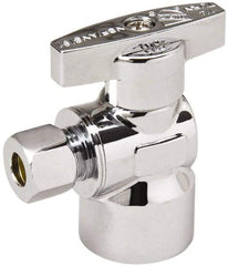 Value Collection - FIP 1/2 Inlet, 125 Max psi, Chrome Finish, Brass Water Supply Stop Valve - 1/4 Compression Outlet, Angle, Chrome Handle, For Use with Any Water Supply Shut Off Application - Caliber Tooling