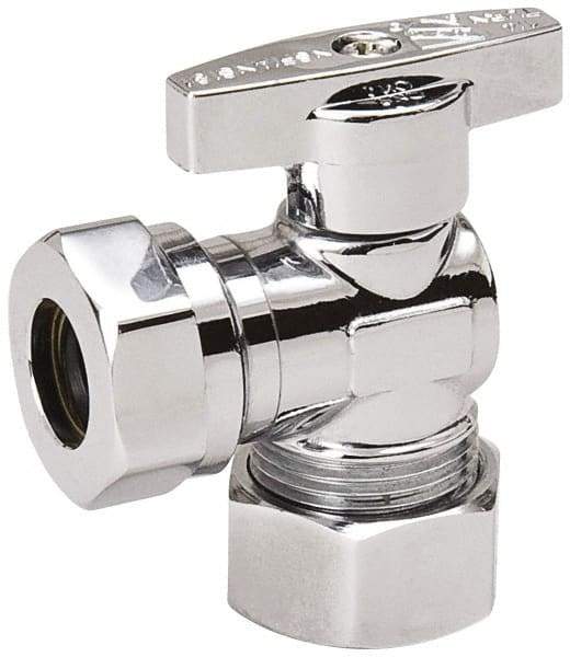 Value Collection - Compression 5/8 Inlet, 125 Max psi, Chrome Finish, Brass Water Supply Stop Valve - 7/16 Compression Outlet, Angle, Chrome Handle, For Use with Any Water Supply Shut Off Application - Caliber Tooling