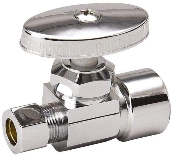 Value Collection - FIP 1/2 Inlet, 125 Max psi, Chrome Finish, Brass Water Supply Stop Valve - 3/8 Compression Outlet, Straight, Chrome Handle, For Use with Any Water Supply Shut Off Application - Caliber Tooling