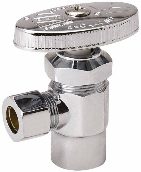 Value Collection - FIP 3/8 Inlet, 125 Max psi, Chrome Finish, Brass Water Supply Stop Valve - 3/8 Compression Outlet, Angle, Chrome Handle, For Use with Any Water Supply Shut Off Application - Caliber Tooling