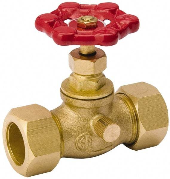 Value Collection - 3/4" Pipe, 125 psi WOG Rating, Brass Stop & Waste Valve - Lobe Type Handle, Comp End Connections, Use with Water, Oil, Air - Caliber Tooling