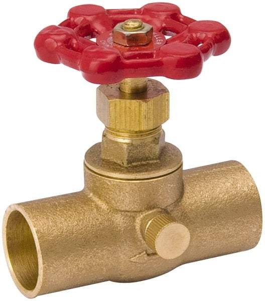 Value Collection - 3/4" Pipe, 125 psi WOG Rating, Brass Stop & Waste Valve - Lobe Type Handle, C x C End Connections, Use with Water, Oil, Air - Caliber Tooling