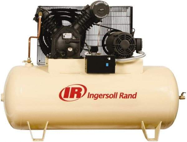 Ingersoll-Rand - 15 hp, 120 Gal Stationary Electric Horizontal Screw Air Compressor - Three Phase, 175 Max psi, 50 CFM, 230 Volt - Caliber Tooling