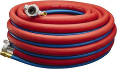 Parker - 3/4" ID 50' Long Jackhammer Hose - Universal Style Coupling (Air Hose)/Male NPT (Water Hose) Ends, 300 Working psi, -40 to 212°F, 3/4 x 3/8" Fitting, Red & Blue - Caliber Tooling