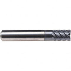 Emuge - 16mm Diam, 22mm LOC, 8 Flute Solid Carbide Roughing & Finishing End Mill - TiAlN Finish, 82mm OAL, 16mm Shank Diam, Cylindrical Shank, 50° Helix, Stub Length - Caliber Tooling