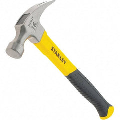 Stanley - 16 oz Head, Straight Rip Claw Hammer - 12.8" OAL, Steel Head, 1.1" Face Diam, Smooth Face, Fiberglass Handle with Grip - Caliber Tooling