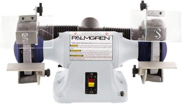 Palmgren - 6" Wheel Diam x 3/4" Wheel Width, 1/3 hp Grinder - 1/2" Arbor Hole Diam, 1 Phase, 3,450 Max RPM, 115/230 Volts - Caliber Tooling