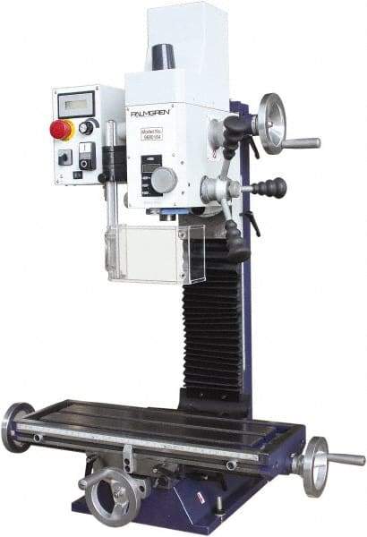 Palmgren - 7" Table Width x 19-11/16" Table Length, Electronic Variable Speed Control, 1 Phase Knee Milling Machine - 2MT Spindle Taper, 1-1/4 hp - Caliber Tooling