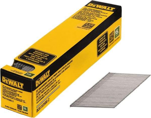 DeWALT - 15 Gauge 2-1/2" Long Finishing Nails for Power Nailers - Steel, Galvanized Finish, Smooth Shank, Angled Stick Collation, Round Head, Chisel Point - Caliber Tooling