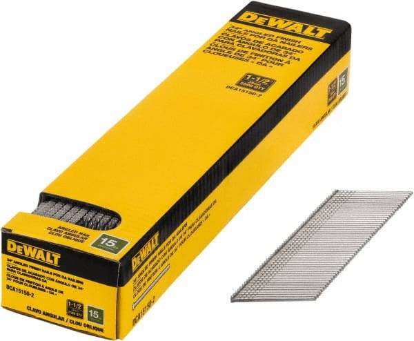 DeWALT - 15 Gauge 1-1/2" Long Finishing Nails for Power Nailers - Steel, Bright Finish, Smooth Shank, Angled Stick Collation, Round Head, Chisel Point - Caliber Tooling