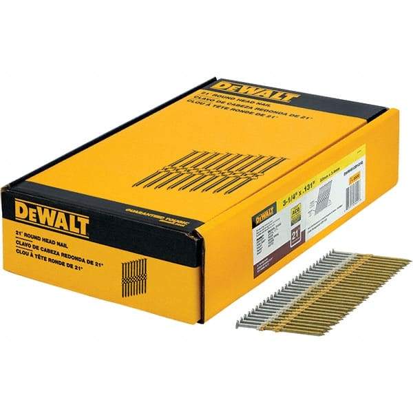 DeWALT - 9 Gauge 3-1/4" Long Framing Nails for Power Nailers - Steel, Galvanized Finish, Smooth Shank, Angled Stick Collation, Round Head - Caliber Tooling