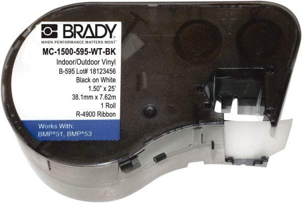 Brady - 1-1/2" Wide, Black & White Vinyl Labels - For BMP51 Label Printer, BMP53 Label Printer - Caliber Tooling