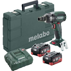 Metabo - 1/2" Drive 18 Volt Pistol Grip Cordless Impact Wrench & Ratchet - 2,150 RPM, 0 to 4,250 BPM, 295 Ft/Lb Torque, 2 Lithium-Ion Batteries Included - Caliber Tooling