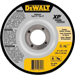 DeWALT - 24 Grit, 6" Wheel Diam, 7/8" Arbor Hole, Type 27 Depressed Center Wheel - Coarse/Medium Grade, Ceramic, N Hardness, 10,100 Max RPM - Caliber Tooling